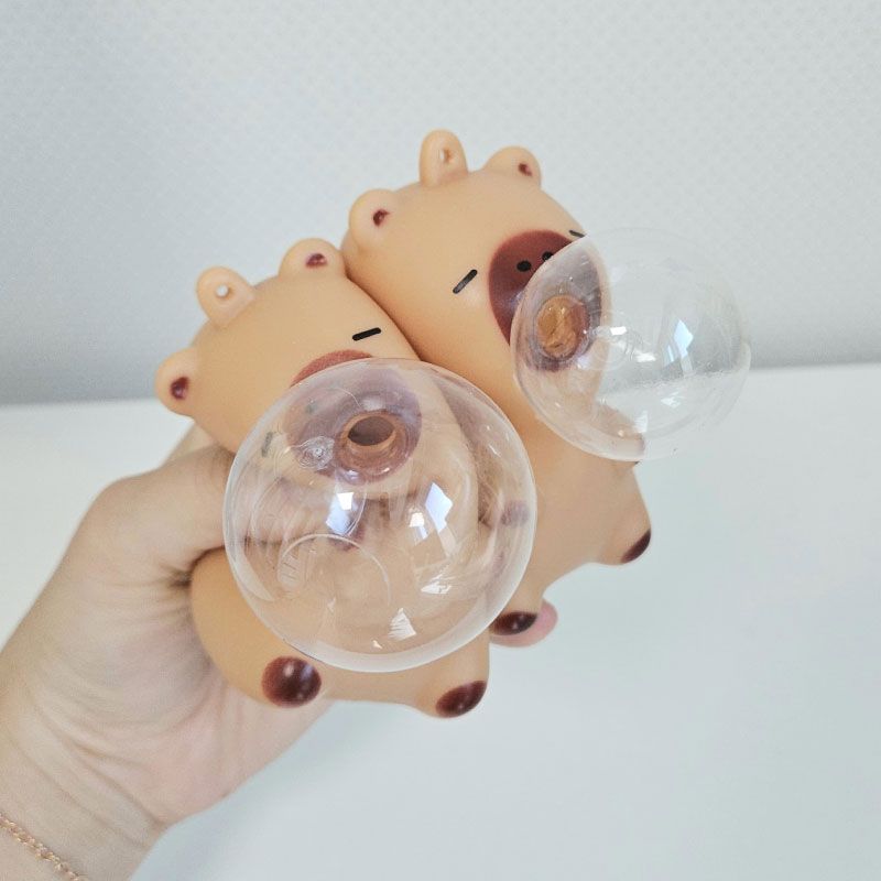 풍선부는 카피바라 말랑이 풍선껌 스퀴시 모찌 인형 귀여운 키링 스트레스 해소 이미지 2