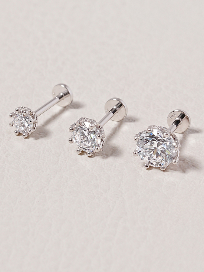 [0.8mm]14K 인터널 랩 다이아몬드 퀸즈 블룸 라블렛 피어싱 귀걸이 - 상품 이미지