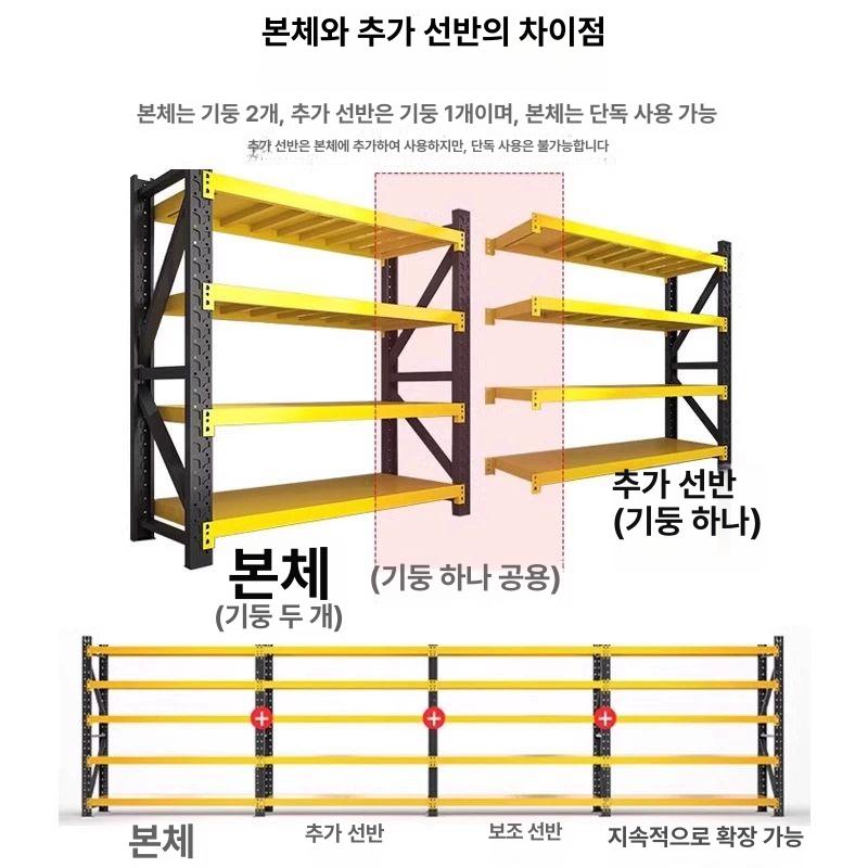 대형 철제 창고 선반 조립식 다층 가정용 창고형 강철 수납 랙 블랙 주프레임 4층 200x너비 60x높이 200 C - 상세 이미지 4