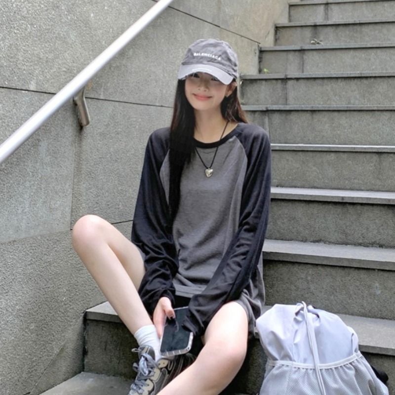 나그랑 티셔츠 여름 배색 라운드넥 나그랑티 오버핏 - 상세 이미지 3
