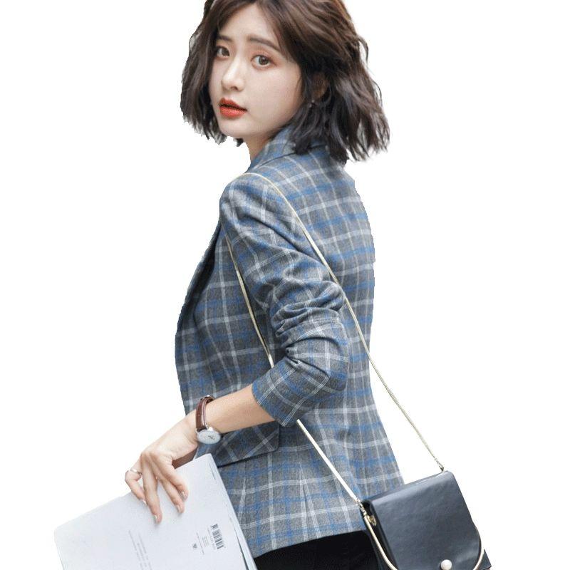 정장 여성 캐주얼 체크 여름 그레이 자켓 A형 회색 플레드 S - 상세 이미지 5