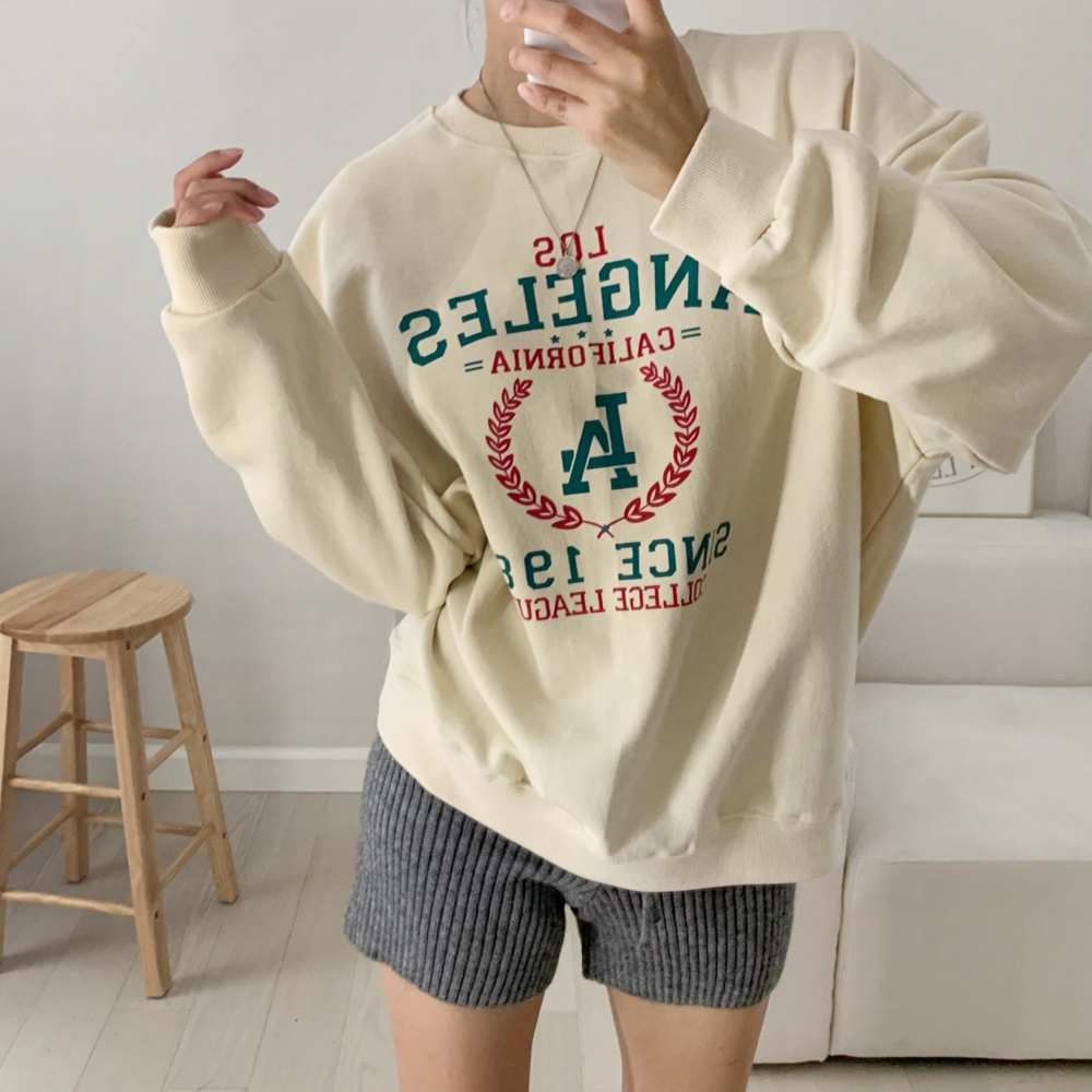 데일리 오버핏 로스 레터링 프린팅 티셔츠 여성 맨투맨 박스티 여자 가을 티셔츠 코튼 - 상세 이미지 5