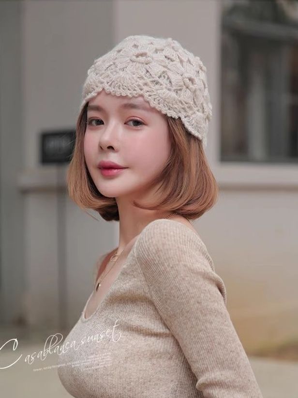 가발달린모자 항암가발 비니 크로셰 니트 모자 일체형 베이지+차가운갈색보보헤드+관심시발송망 - 상품 이미지