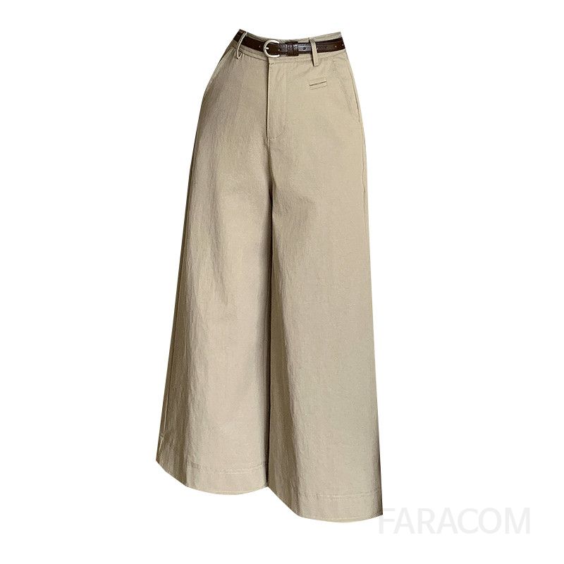 여성 하이웨이스트 코튼 와이드팬츠 슬림핏 캐주얼 바지 여름용 시원한 착용감 데일리 스타일링 루즈한 디자인 편안한 외출용 - 상세 이미지 5