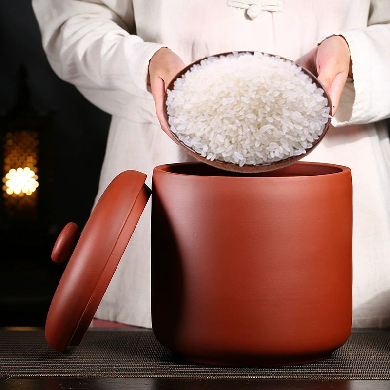 보이차 항아리 자사 오래된 다도 차통 보관 단지 보관통 중형 약 7.0kg 레드원형버튼 - 상세 이미지 3