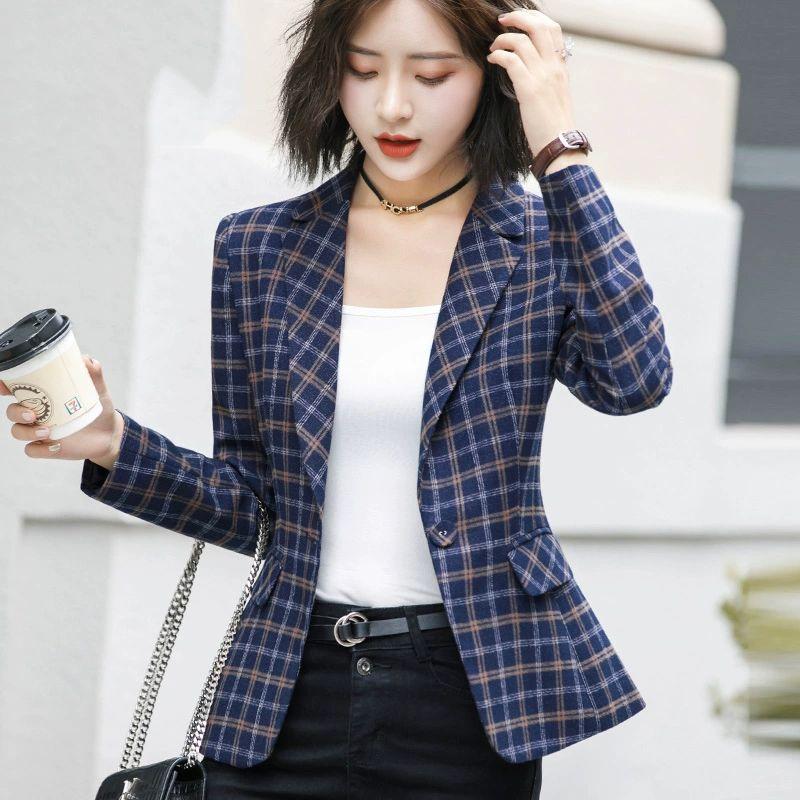 정장 여성 캐주얼 체크 여름 그레이 자켓 A형 회색 플레드 S - 상세 이미지 2