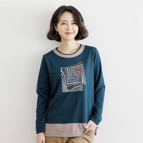엄마옷 조이마담 T51764 미로 펄배색 티셔츠 중년여성의류 - 상품 이미지