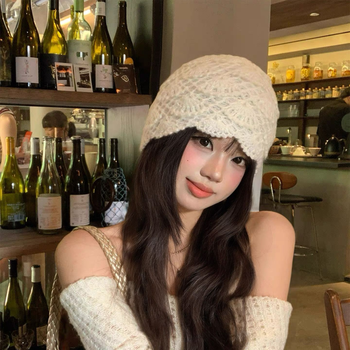 가발달린비니 항암가발 니트 뜨개질 모자와 가발 분리 블랙브라운 레이어드 A - 상세 이미지 2