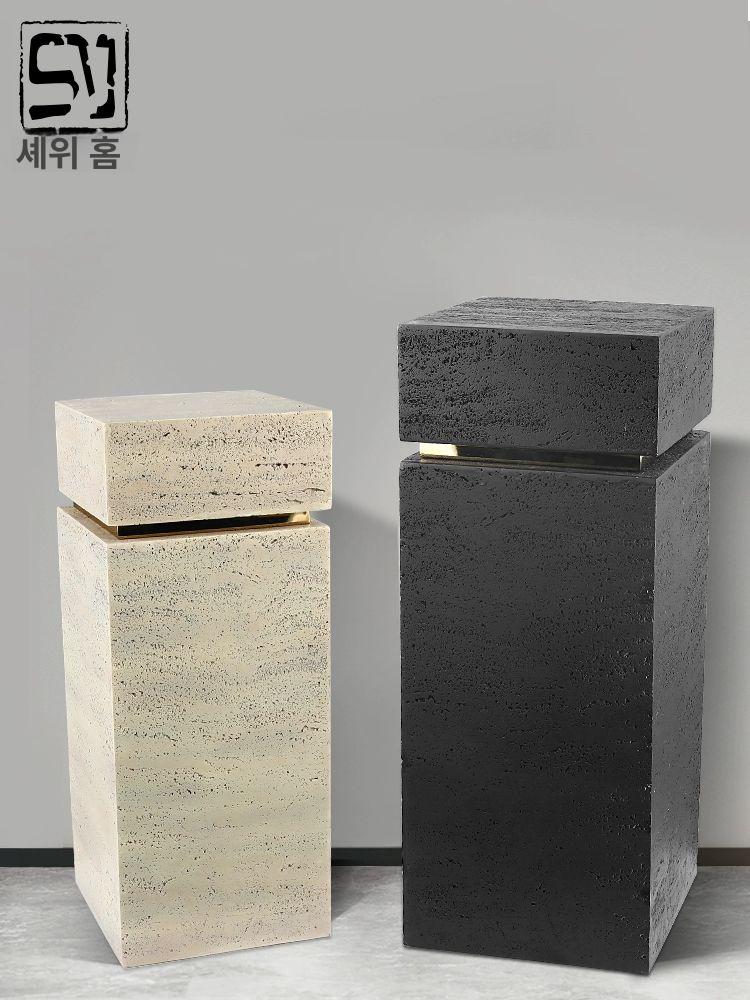 대리석 받침대 전시대 스탠드 장식품 진열대 로비 거실 침실 인테리어 선반 장식베이스 상품 블랙 300x300x700 전체 베이지 돌무늬 A - 상세 이미지 2