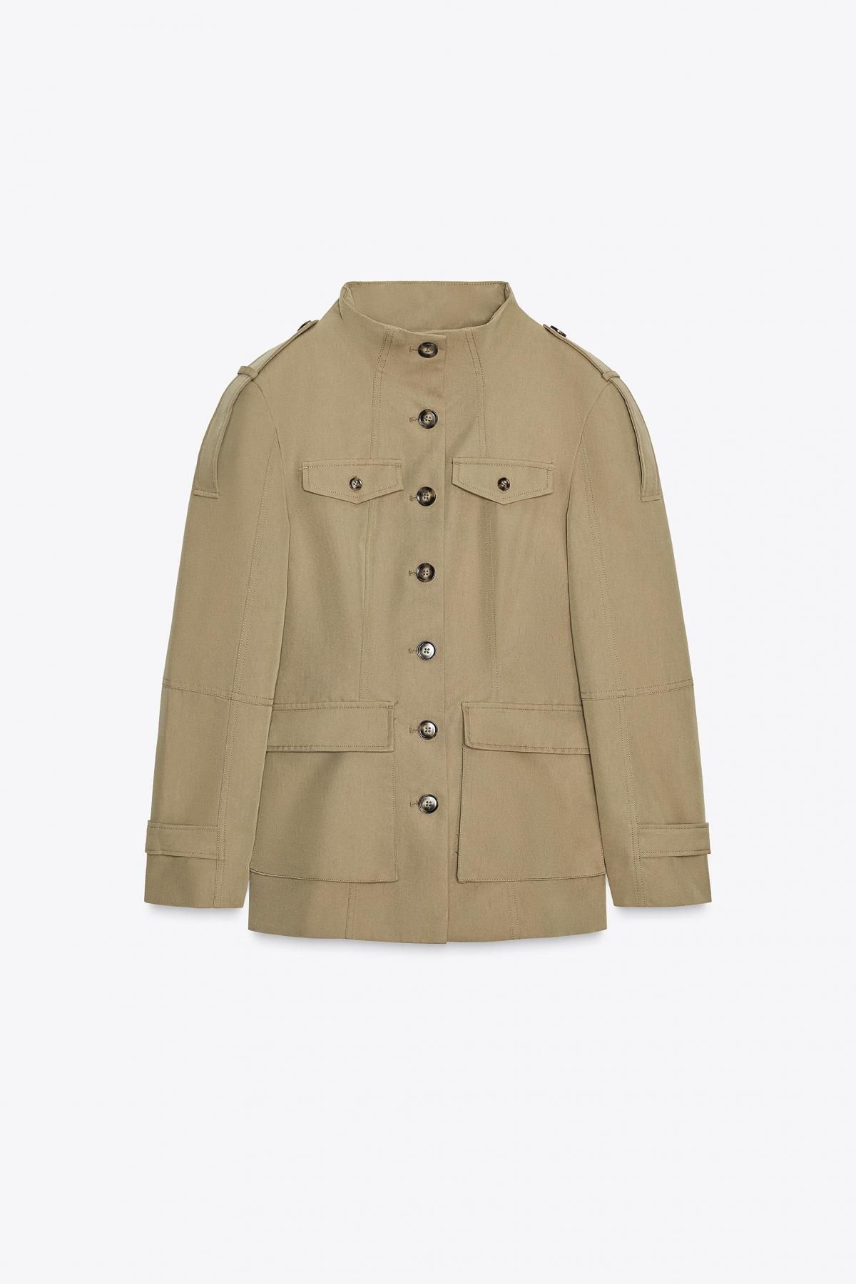 자라 유틸리티 하이넥 숄더탭 포켓 베이지 재킷 4341/718 LIGHT KHAKI - 상품 이미지