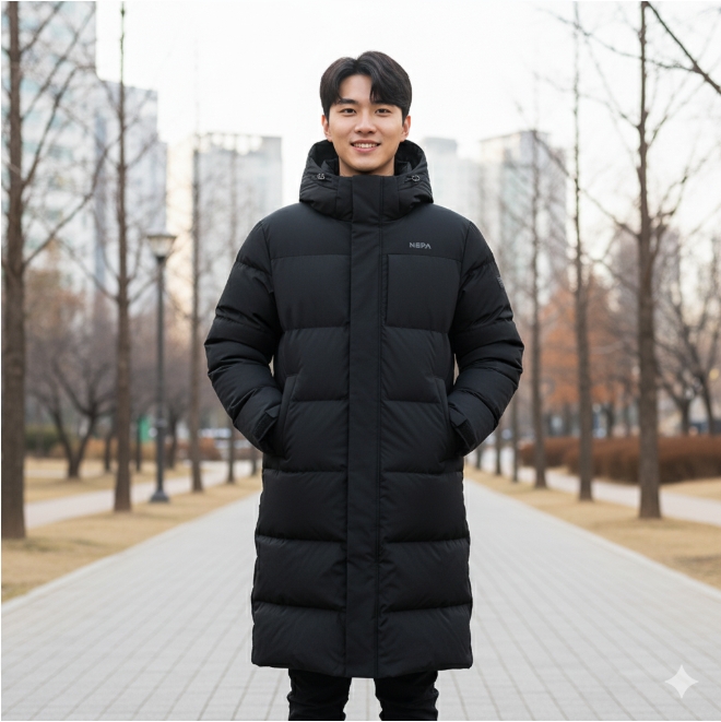 네파 남녀공용 겨울 넥라인 기모 베이직 아웃도어 오리털 롱패딩 커플롱다운 점퍼 - 상세 이미지 2