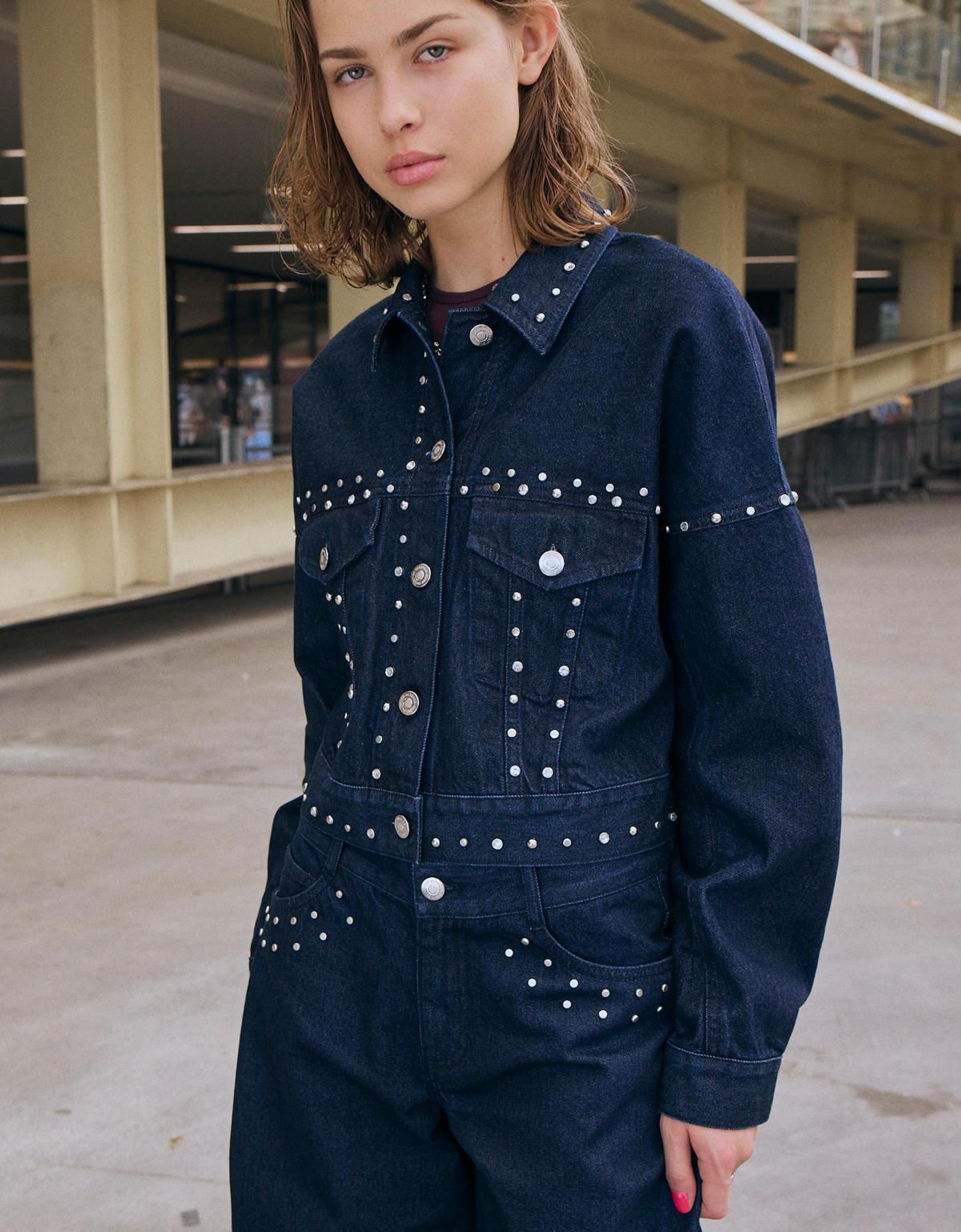 버쉬카 스터드 데님 크롭 재킷 6586/074 NAVY - 상세 이미지 4