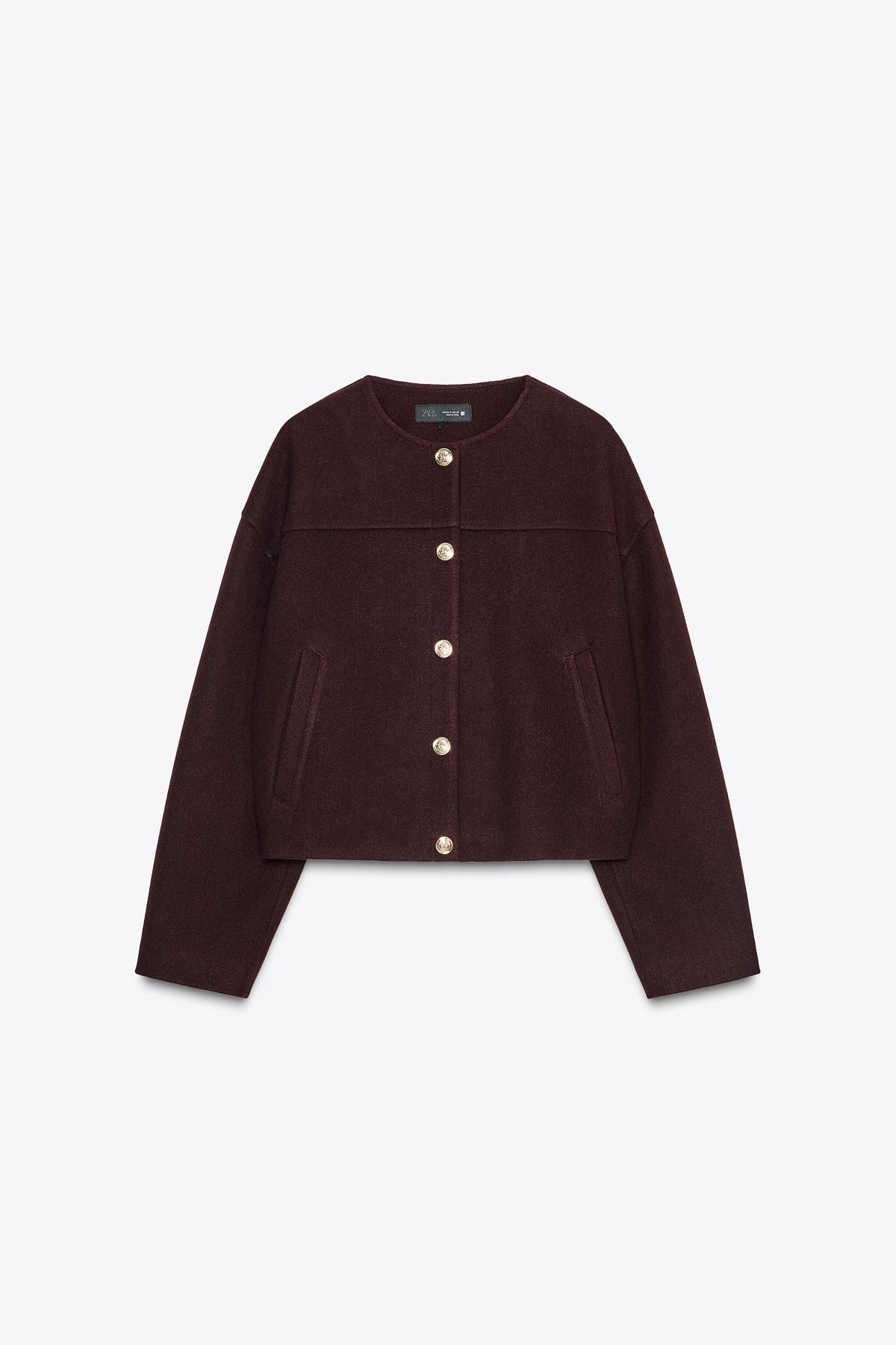 자라 골드버튼 소프트 라운드넥 크롭 재킷 3046/083 BURGUNDY - 메인 이미지