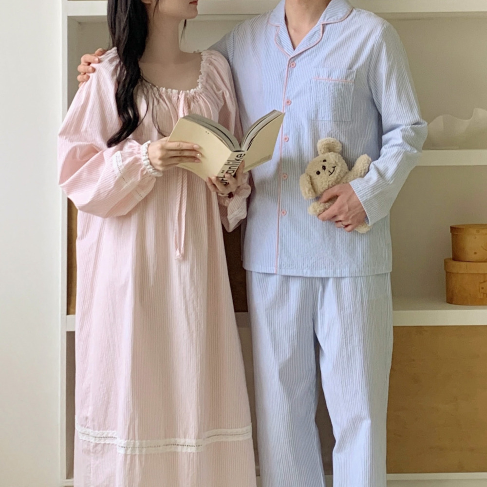 커플파자마 커플잠옷세트 원피스잠옷 긴팔 공주 봄 가을 실내복 이미지 7