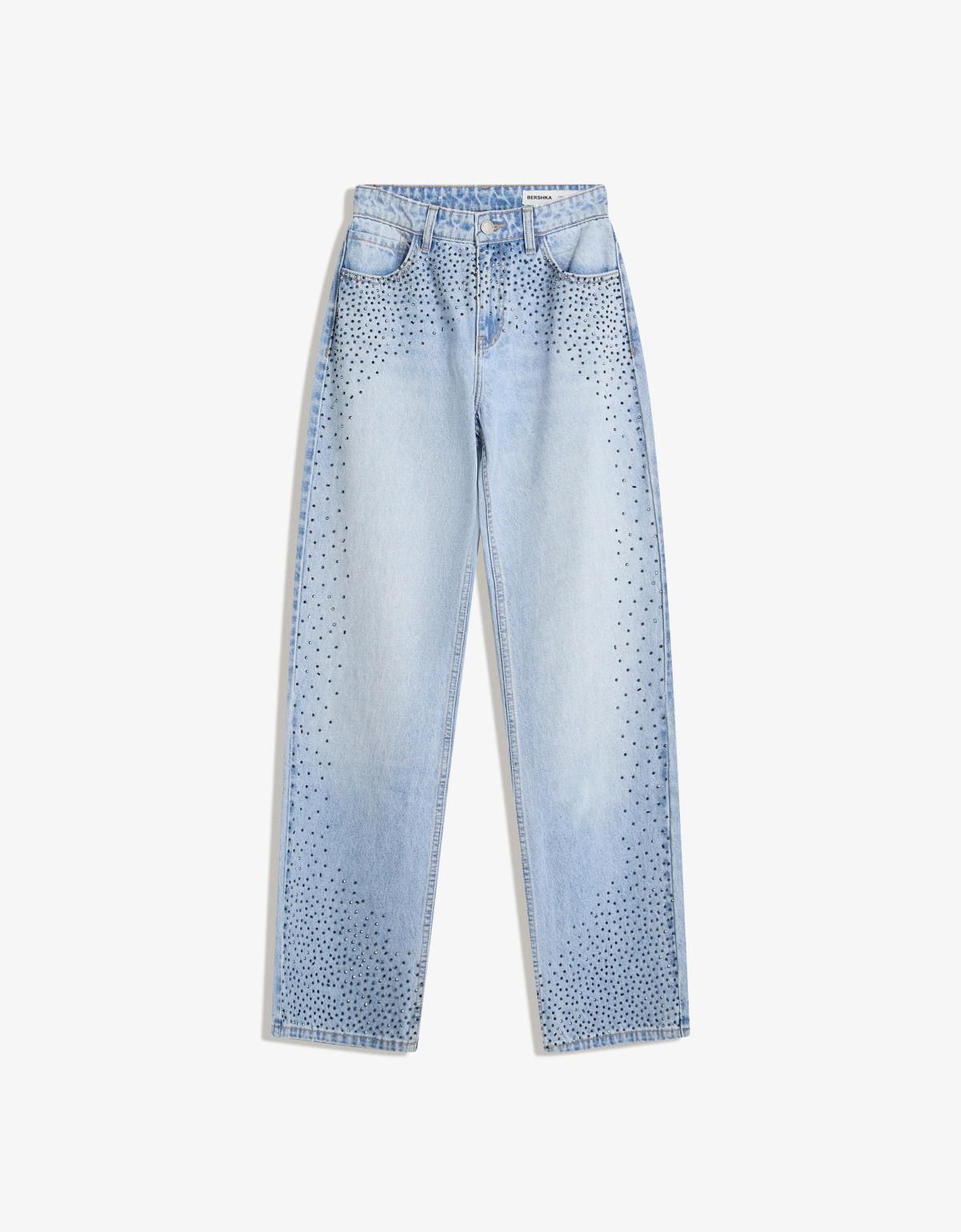 버쉬카 라인스톤 와이드 스트레이트 데님 팬츠 5018/156 LIGHT BLUE - 상세 이미지 3