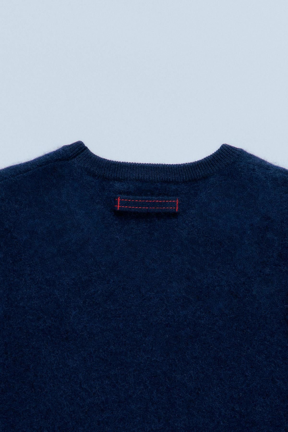 자라 프리미엄 울 라운드넥 니트 스웨터 9598/530 NAVY BLUE - 상세 이미지 4