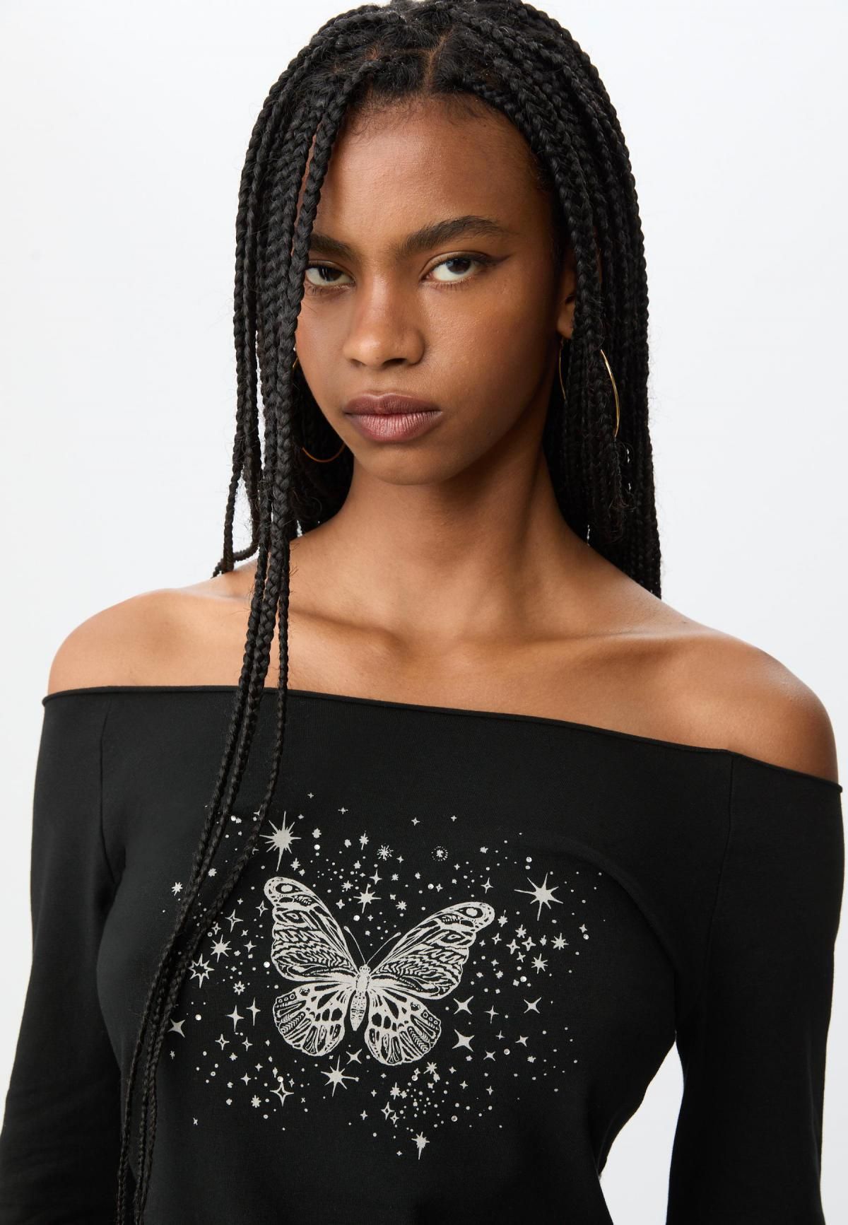 스트라디바리우스 나비 프린트 보트넥 긴팔 티셔츠 8101/655 BLACK - 상세 이미지 5