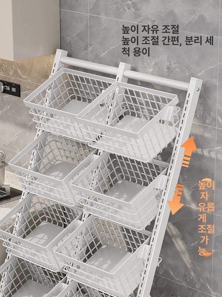 철제 계단식 트롤리 진열대 선반 수납함 과일 메쉬 기본형 아이보리화이트 싱글 4프레임 - 상세 이미지 2