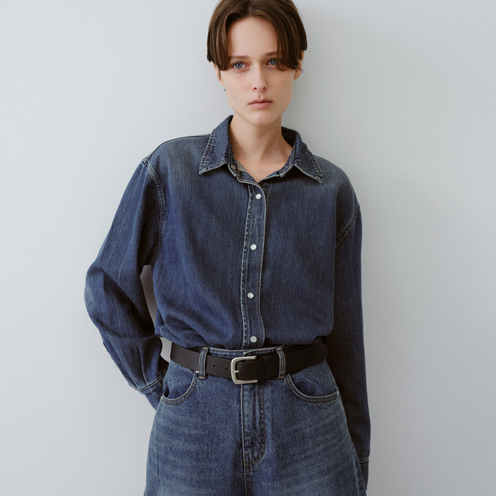 [블루브릭] Short snap denim shirt (middle blue) - 상품 이미지
