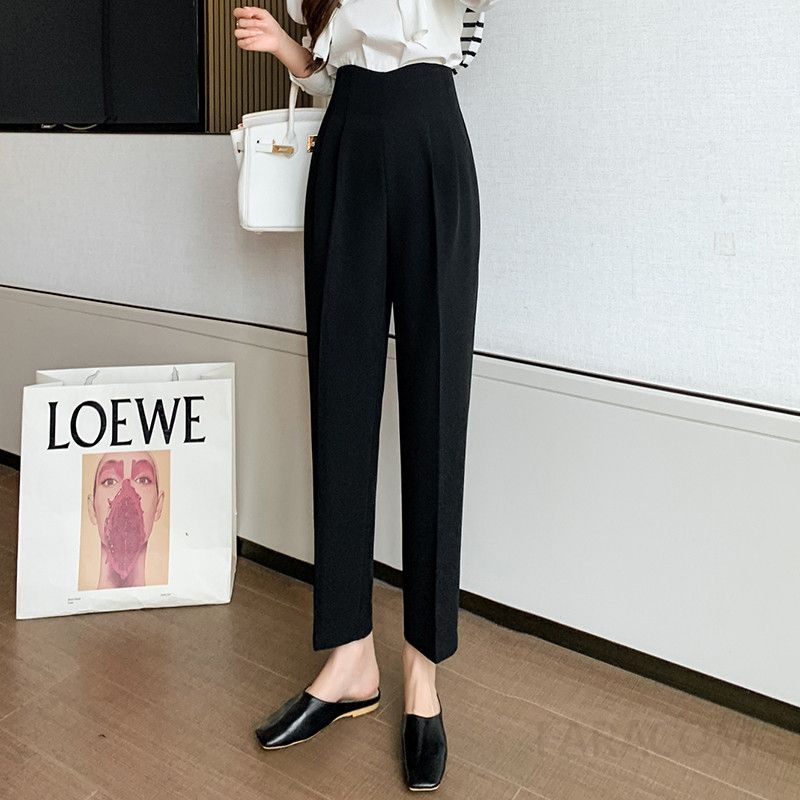 여성 하이웨스트 캐주얼 팬츠 스트레이트 슬랙스 봄 여름용 편안한 착용감 데일리룩 시가렛핏 트렌디한 스타일링 9부 바지 - 상세 이미지 3