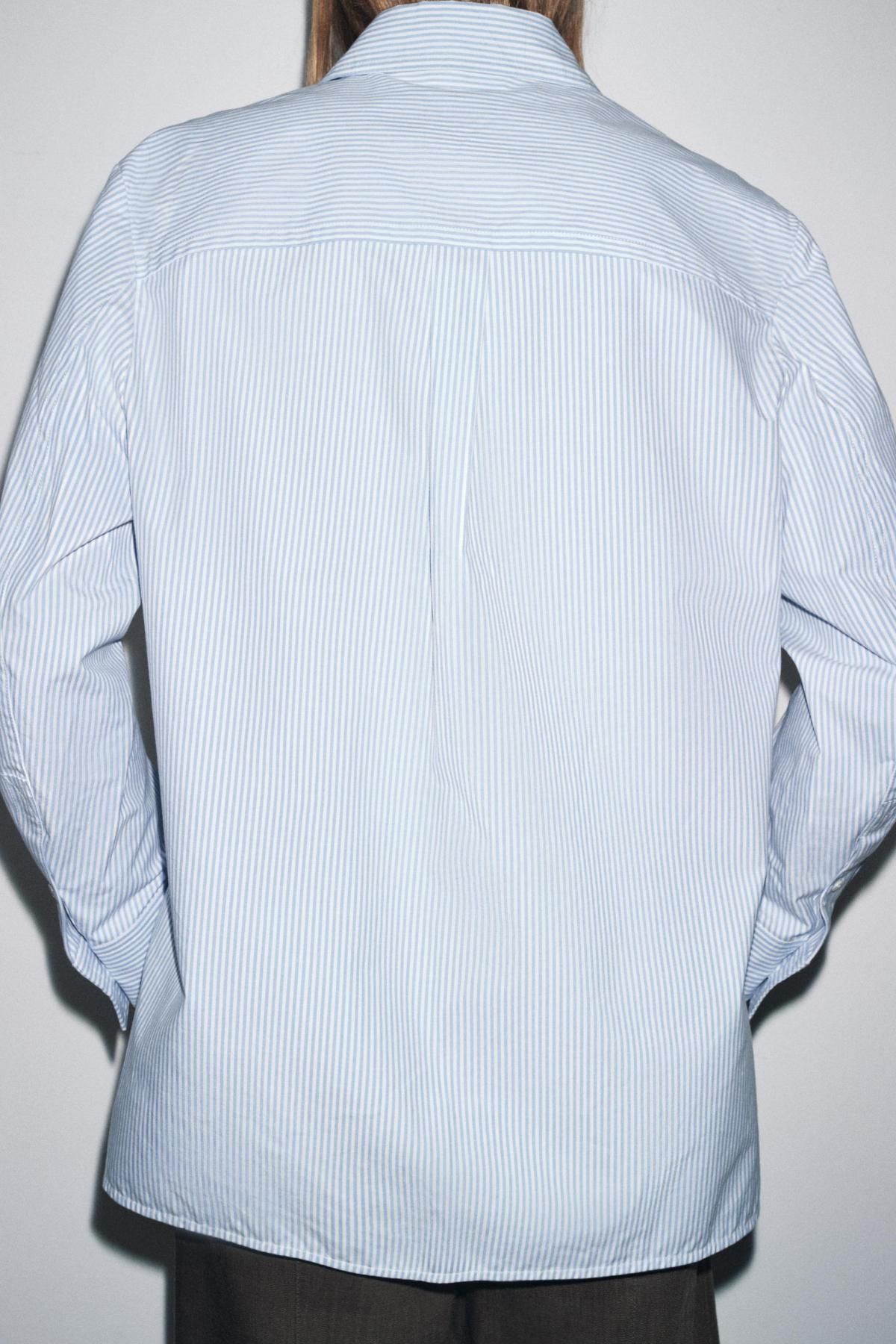 자라 오버핏 스트라이프 코튼 포켓 긴팔 셔츠 8396/350 STRIPED - 상세 이미지 3