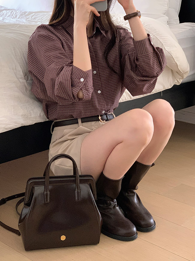 루즈핏 긴팔 체크 셔츠 남방 가을 데일리 오버핏 잔잔 체크셔츠 bs8424 - 상세 이미지 5