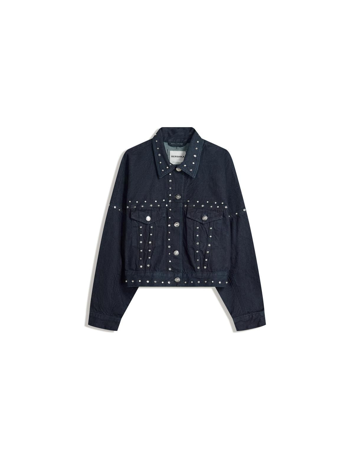 버쉬카 스터드 데님 크롭 재킷 6586/074 NAVY - 상품 이미지