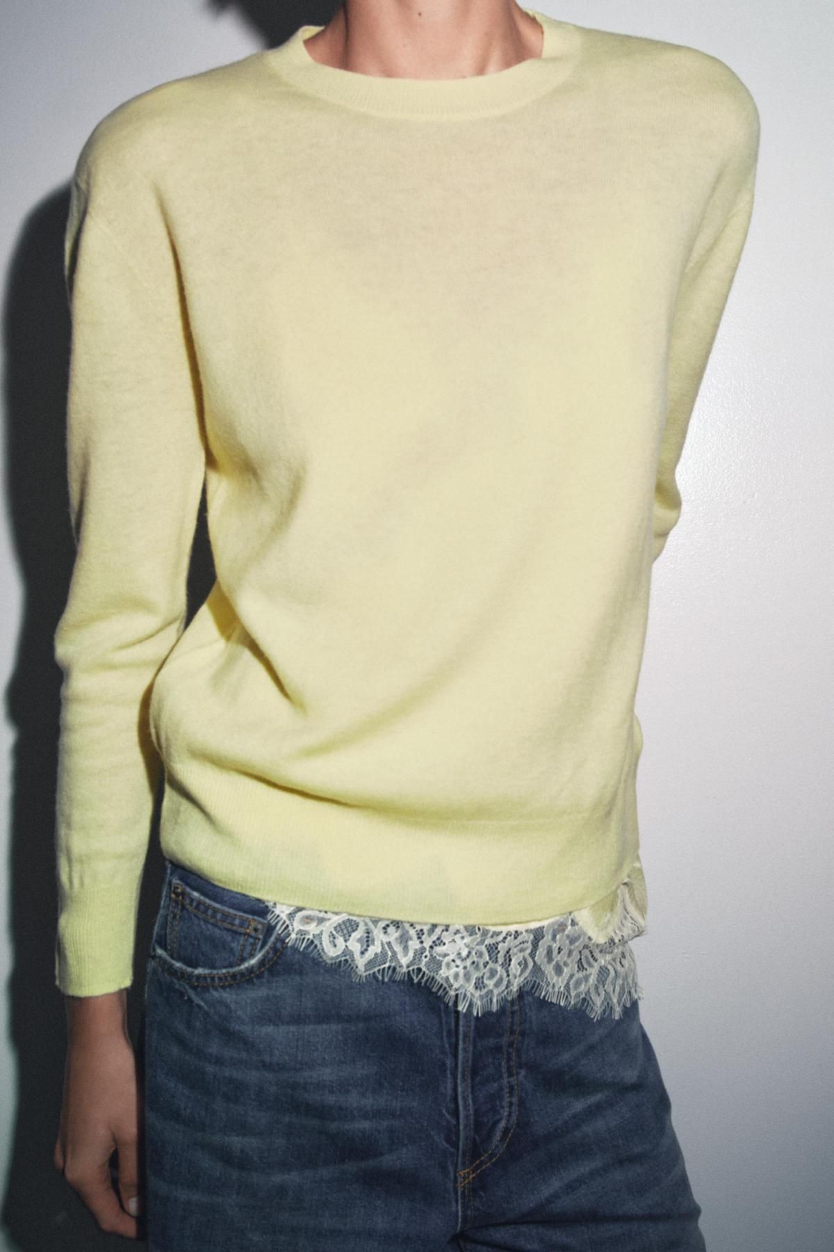 자라 100 엑스트라 소프트 울 라운드넥 니트 스웨터 9598/104 LIGHT YELLOW - 상세 이미지 4