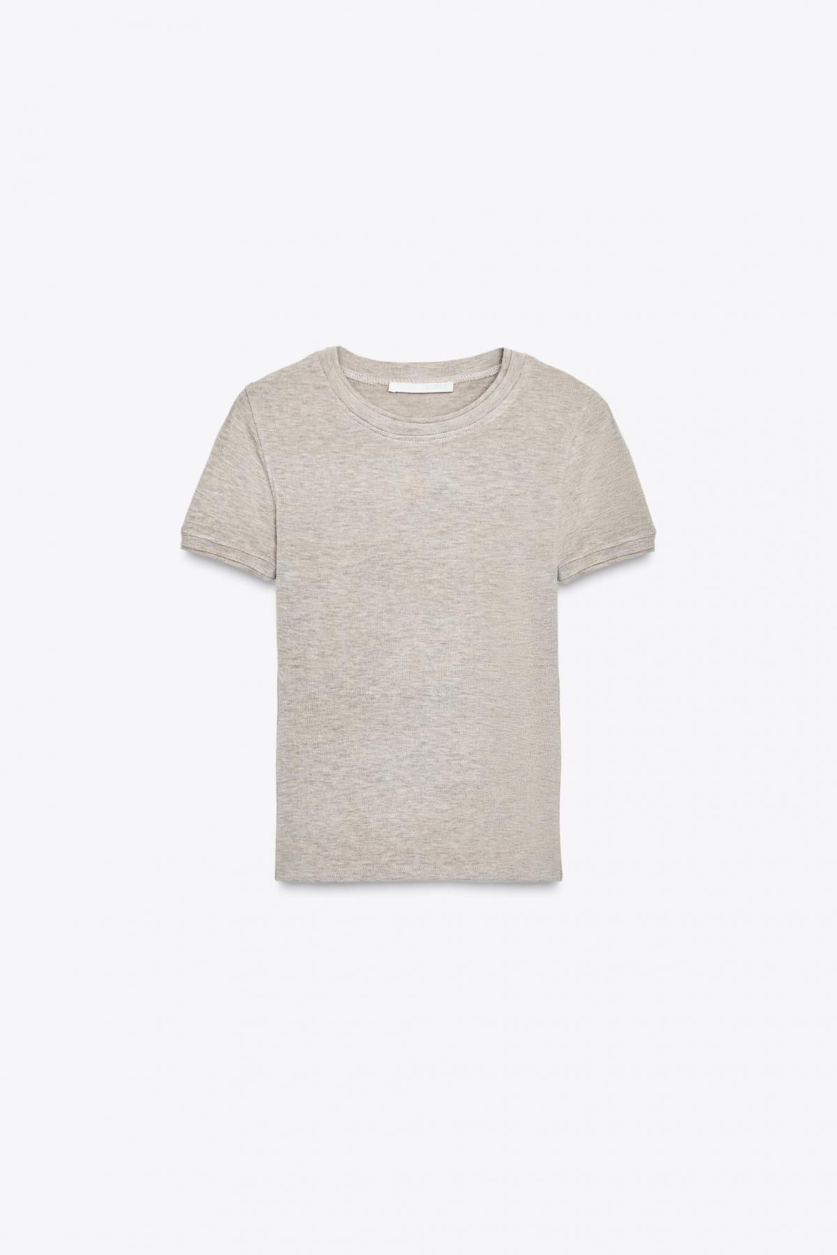 자라 소프트 슬림핏 라운드넥 반팔 티셔츠 0264/254 BEIGE MARL - 메인 이미지