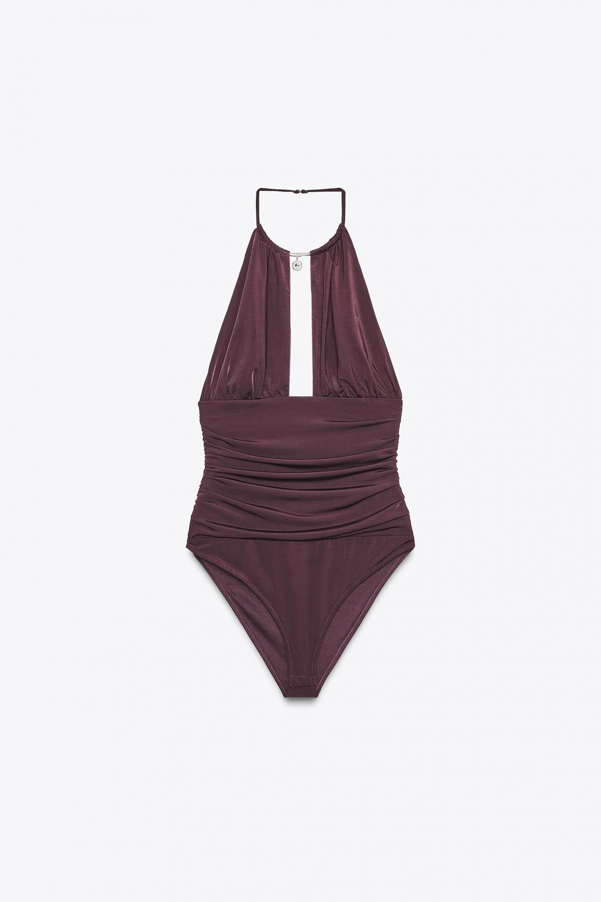 자라 메탈 주얼 드레이프 홀터넥 바디수트 4772/102 BURGUNDY - 메인 이미지