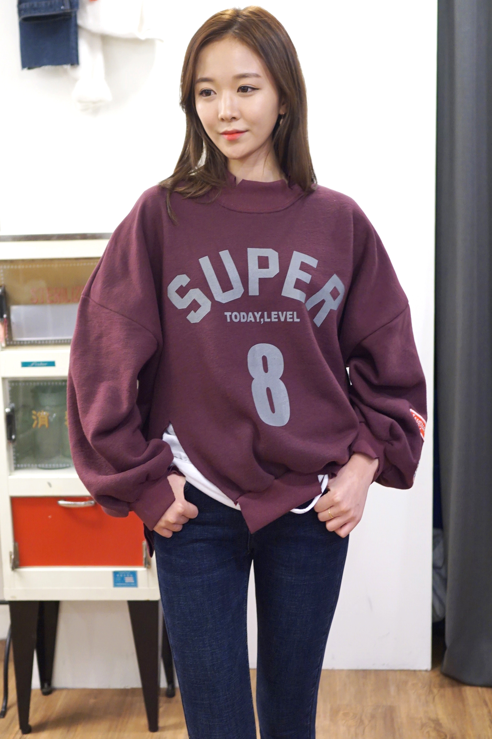 퍼프소매 옆트임 빈티지맨투맨 이미지 2