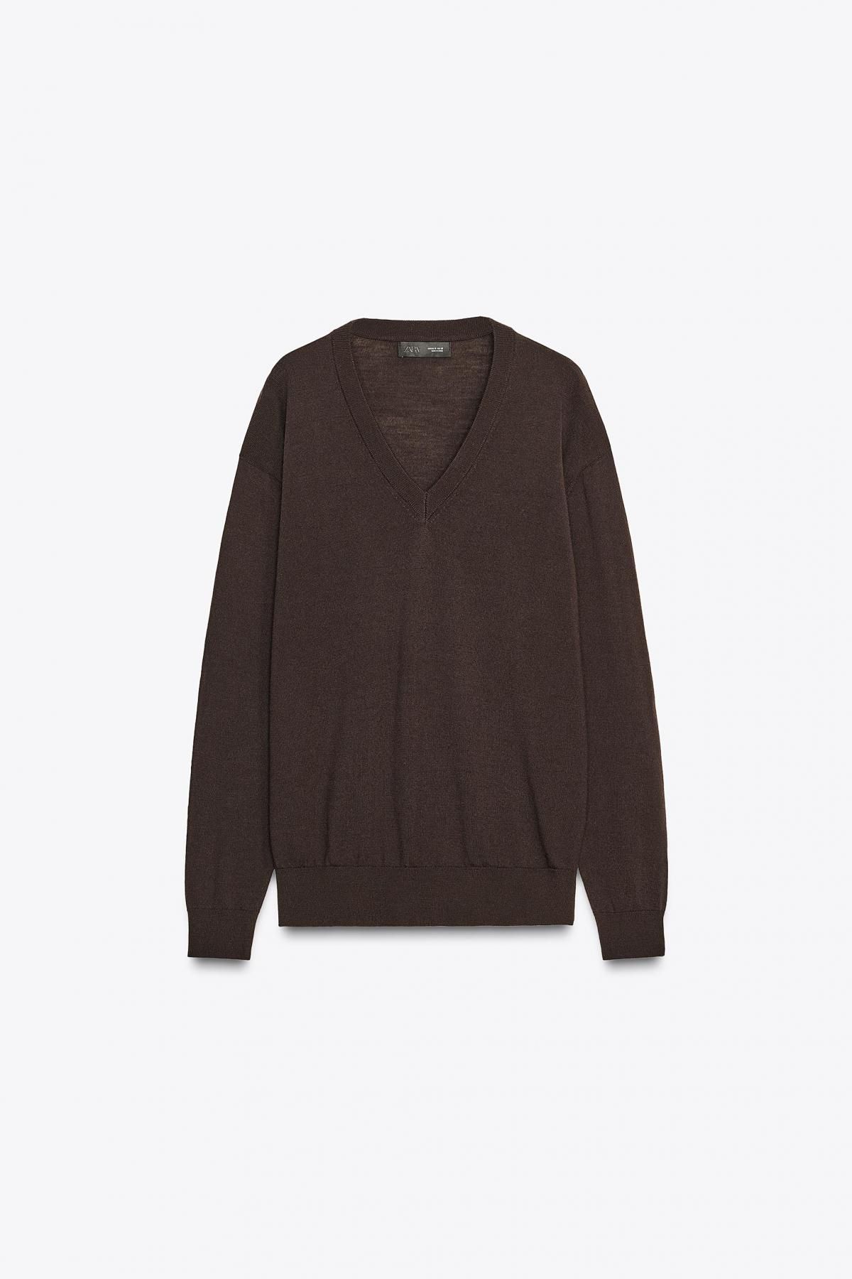 자라 100 울 브이넥 니트 스웨터 9598/120 DARK BROWN - 상품 이미지