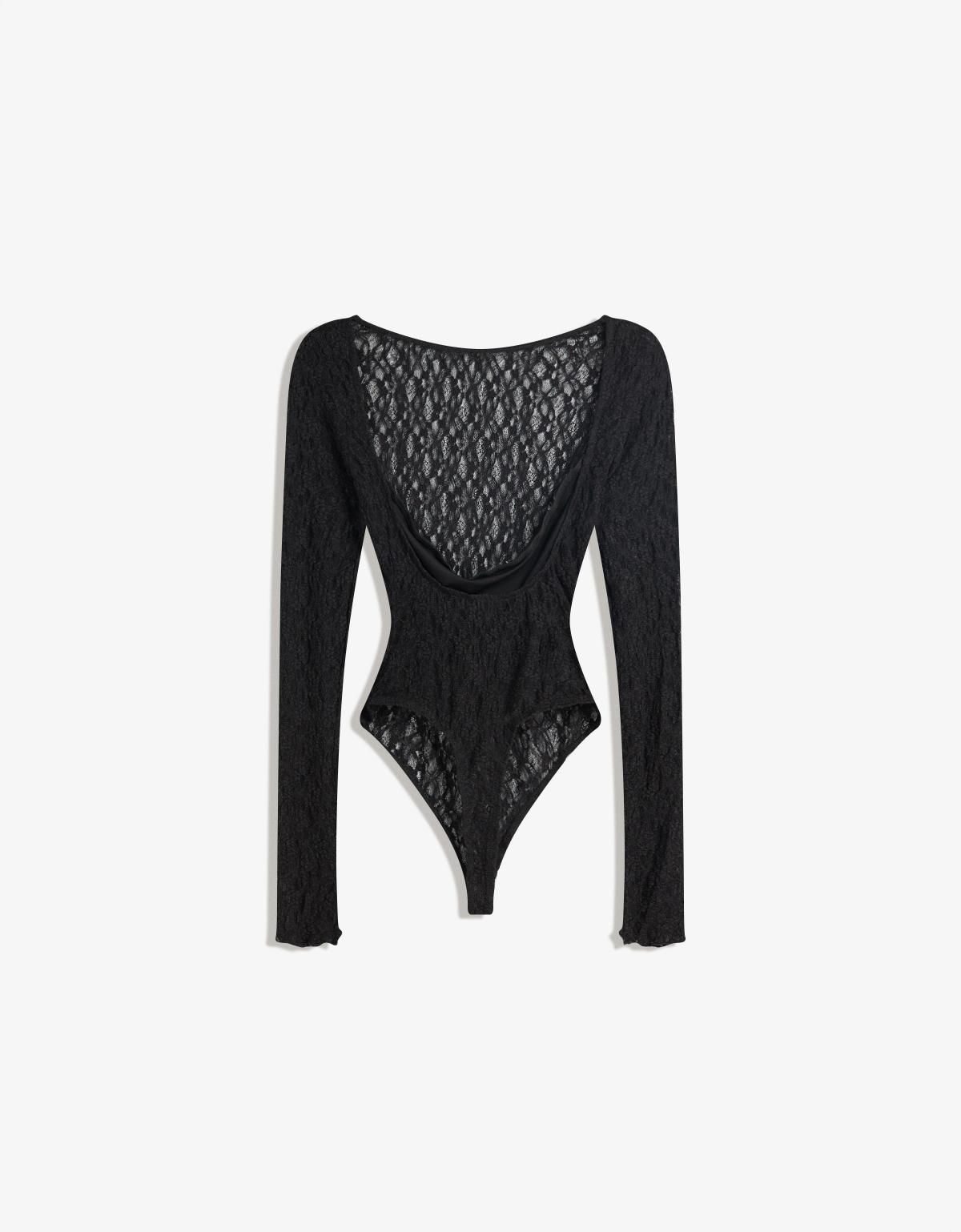 버쉬카 시스루 레이스 슬림핏 롱슬리브 바디수트 8905/714 BLACK - 상세 이미지 3