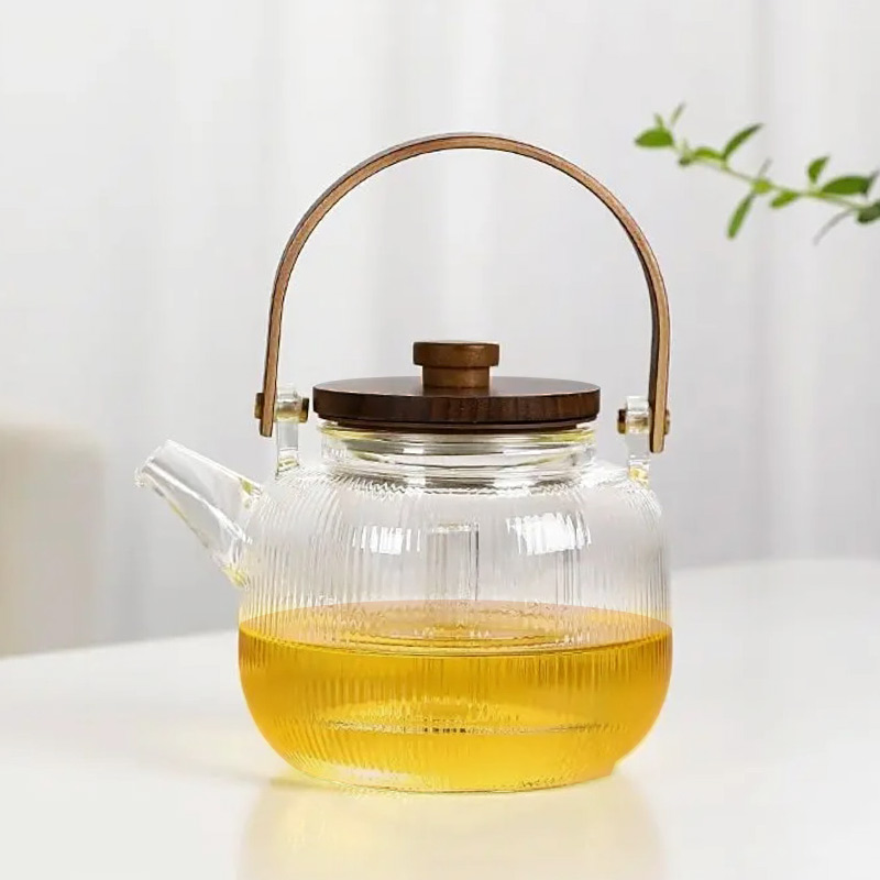 57도씨 내열유리 우드핸들 티팟 티포트 주전자 900ml - 상세 이미지 3