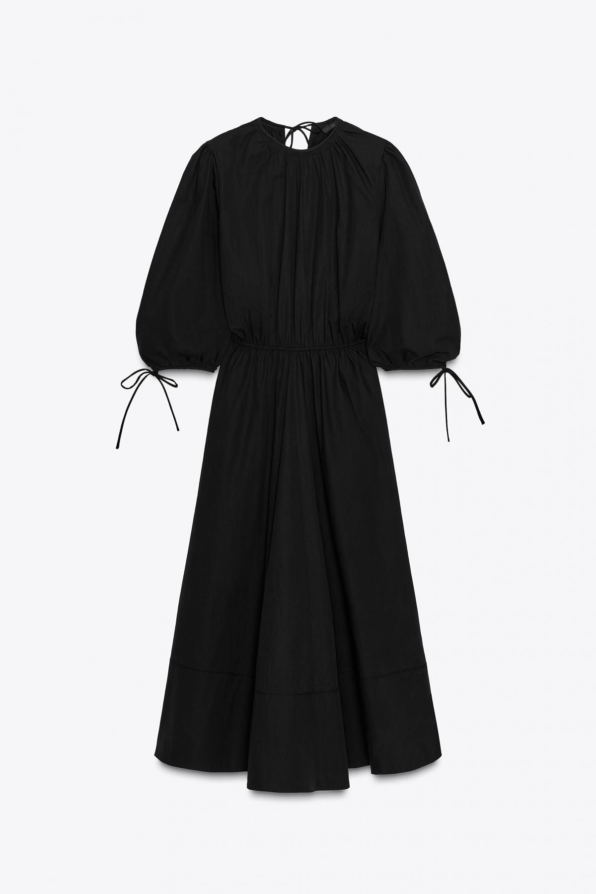 자라 트렌디 퍼프소매 코튼블렌드 미디 원피스 8678/325 BLACK - 메인 이미지