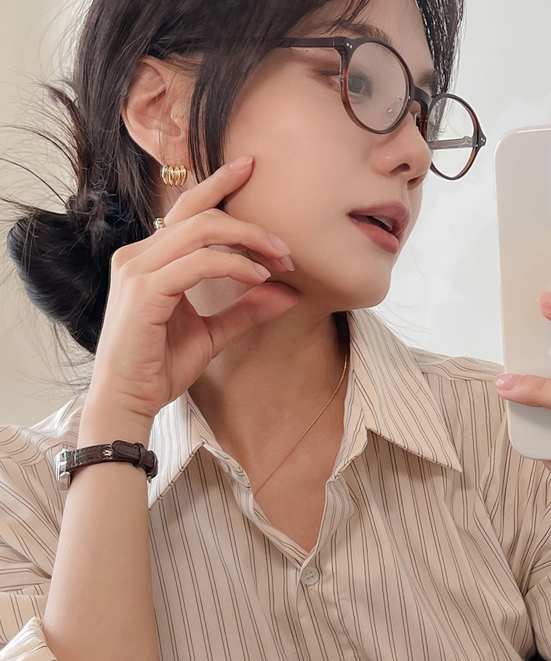자외선차단 라운드 오벌 안경 패션안경 얇은 뿔테 - 상세 이미지 2