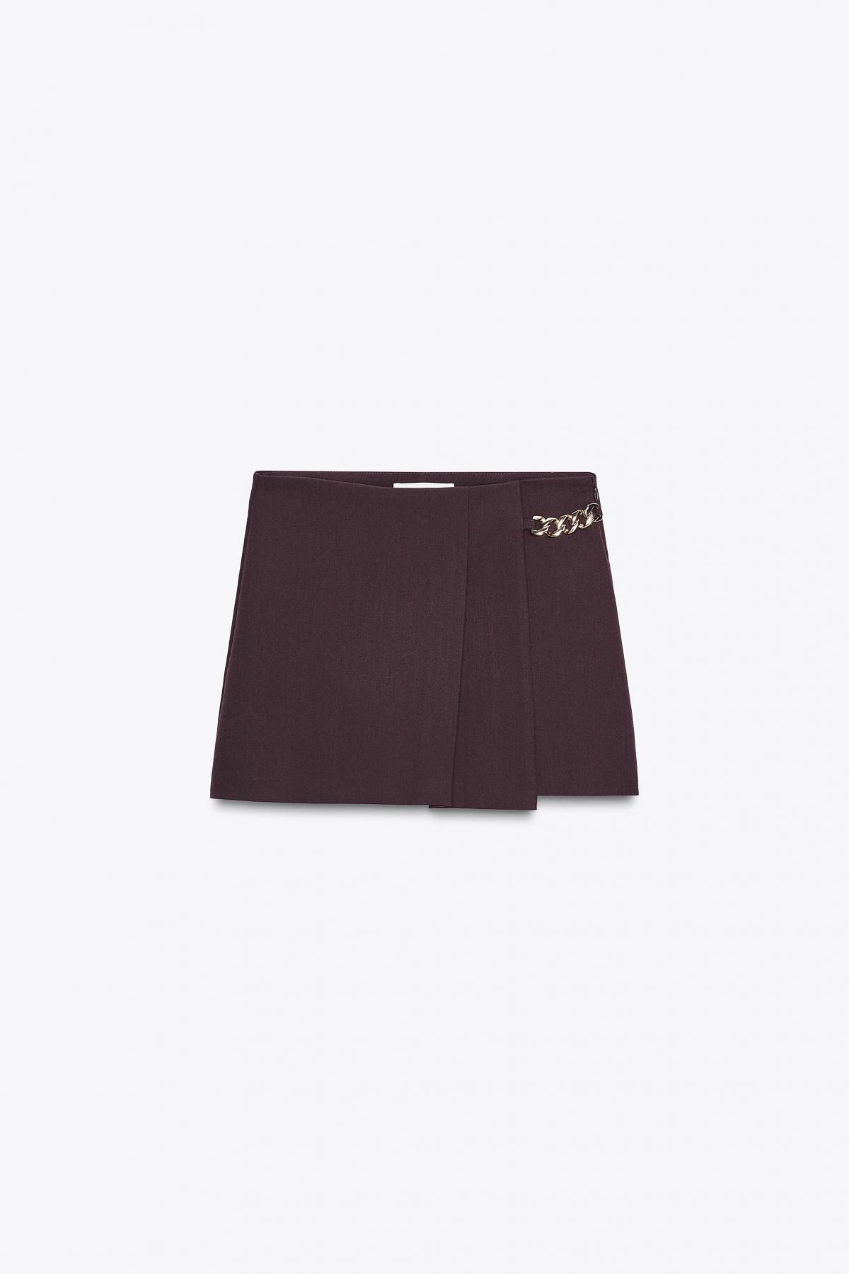 자라 하이웨이스트 플리츠 체인 버뮤다 반바지 1478/270 BURGUNDY - 상품 이미지
