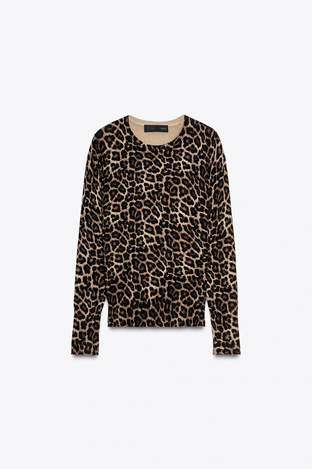 자라 애니멀프린트 라운드넥 니트 스웨터 0506/110 BLACK / BROWN - 상품 이미지