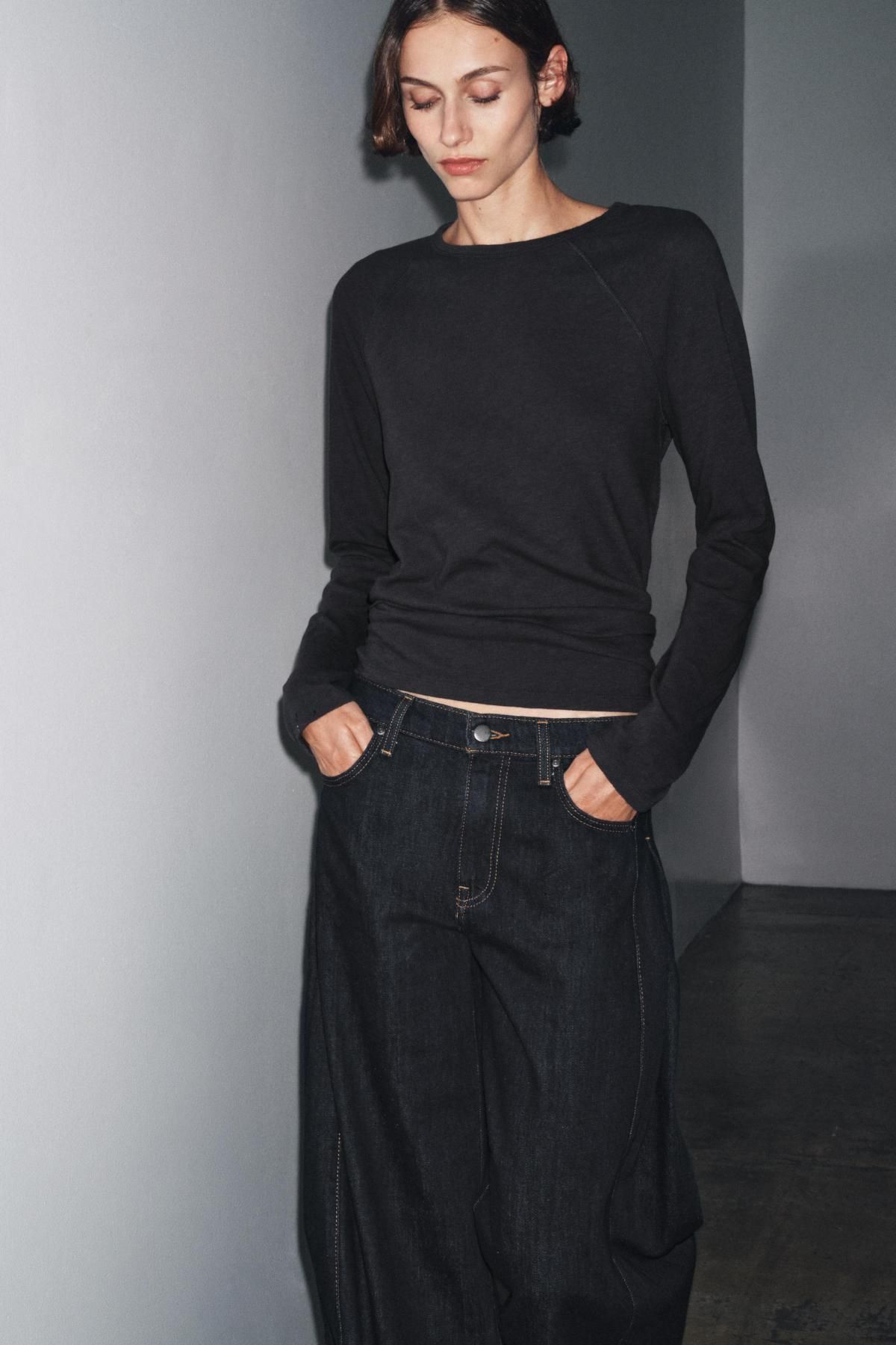 자라 베이직 코튼 래글런 긴팔 티셔츠 0858/456 ANTHRACITE GREY - 상세 이미지 3