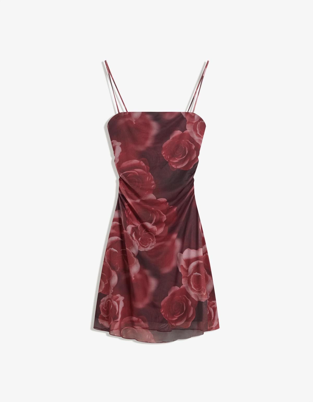 버쉬카 로맨틱 플라워 프린트 미니 원피스 5609/777 BURGUNDY - 상품 이미지