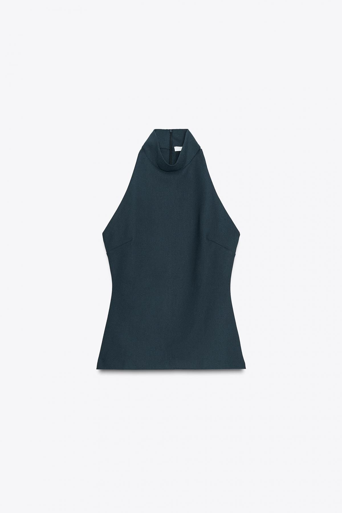 자라 미니멀 크레이프 홀터넥 민소매 탑 3641/710 PETROL BLUE - 메인 이미지