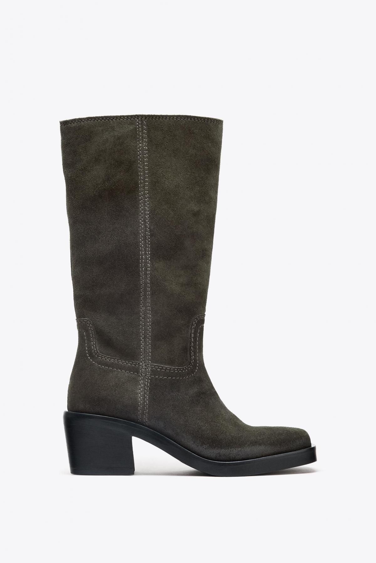자라 스플릿 스웨이드 스티치 스퀘어토 부츠 1003/610 KHAKI GREEN - 메인 이미지
