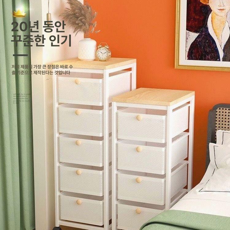 서랍형 바퀴 철제 이동 틈새 이중블랙 이동식 수납장 화이트 슬림 세로형 세 바구니 - 상세 이미지 2