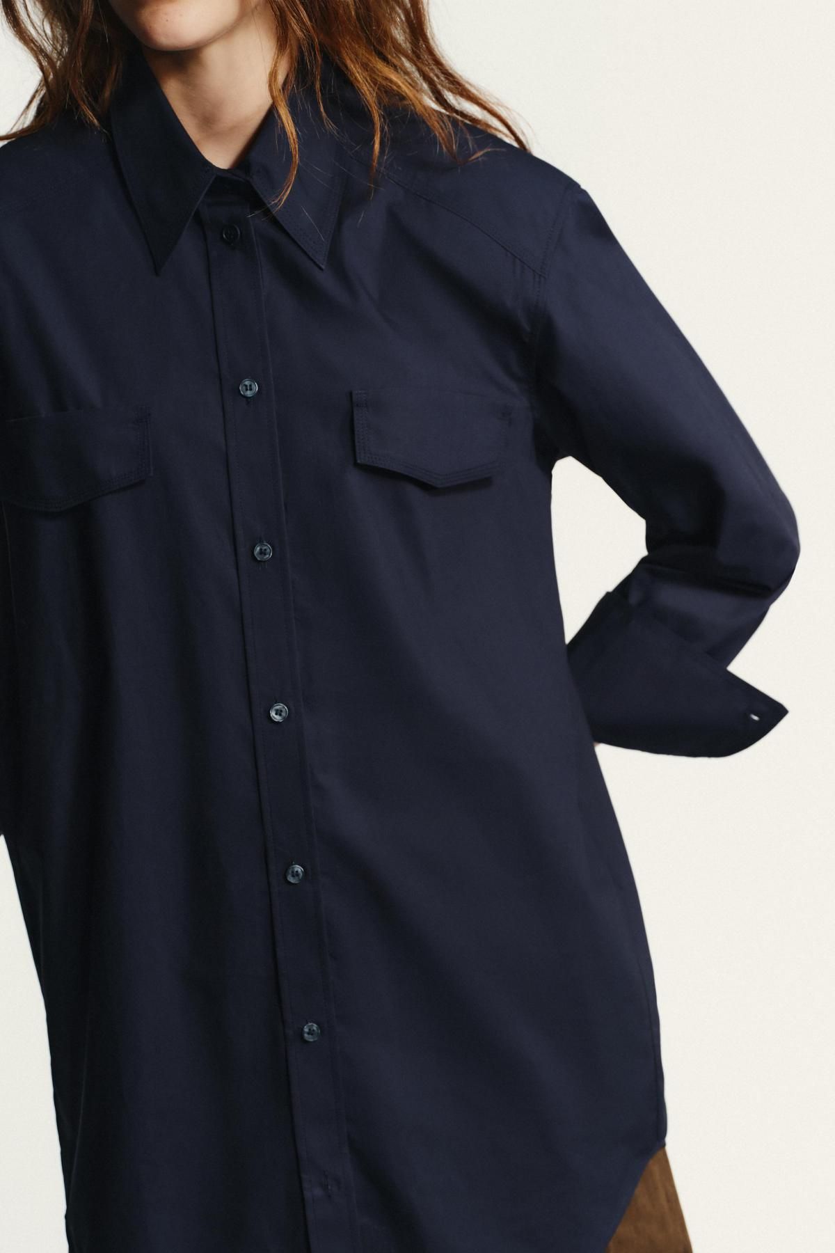 자라 오버핏 테크니컬 포플린 숄더패드 긴팔 셔츠 8626/256 NAVY BLUE - 상세 이미지 4