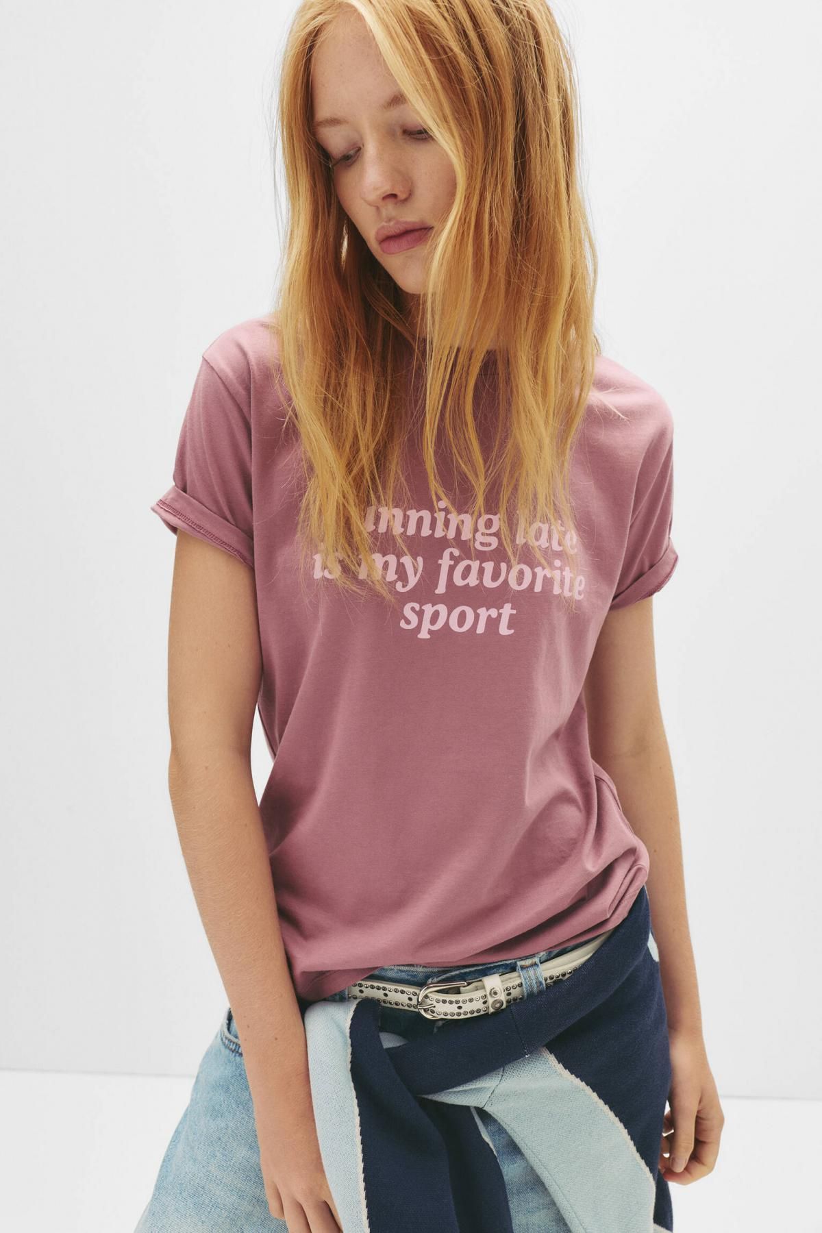 풀앤베어 캐주얼 레터링 크루넥 반팔 티셔츠 7153/308 PINK - 상세 이미지 5