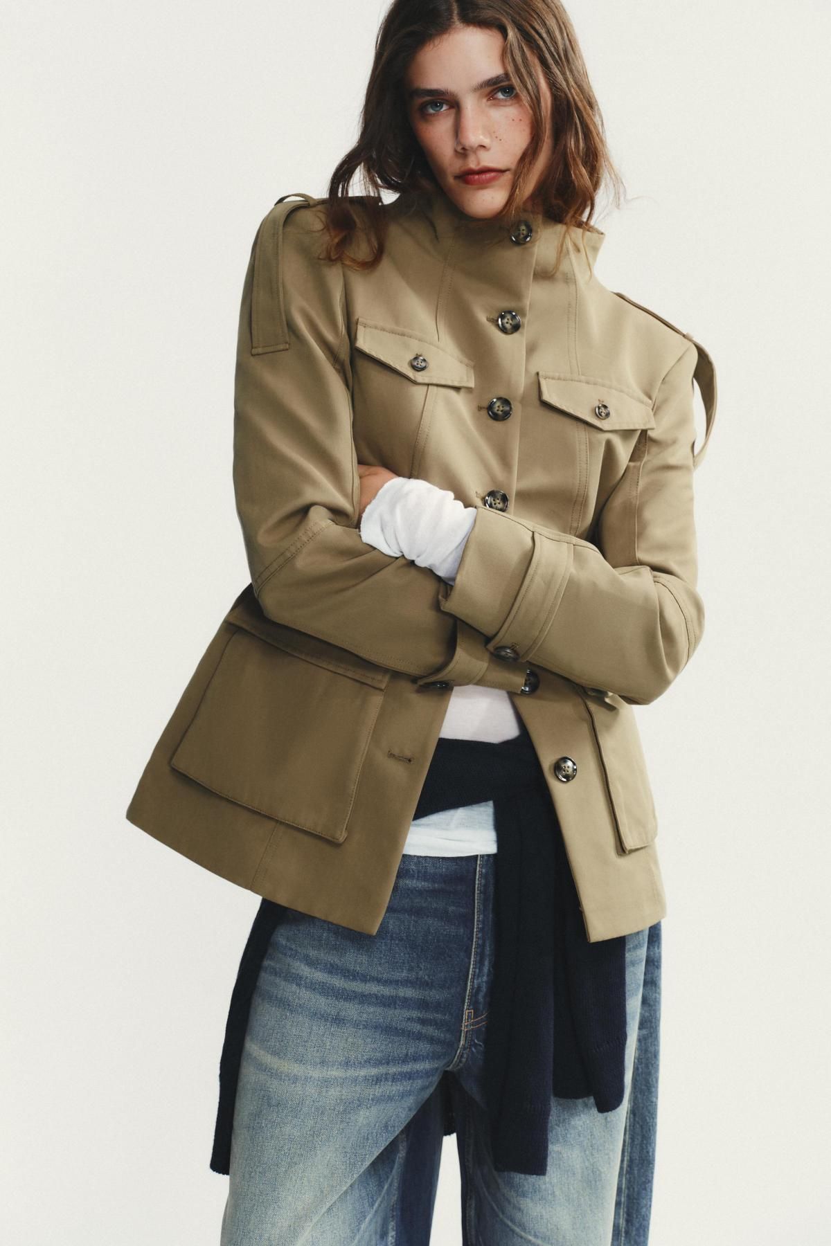 자라 유틸리티 하이넥 숄더탭 포켓 베이지 재킷 4341/718 LIGHT KHAKI - 상세 이미지 3
