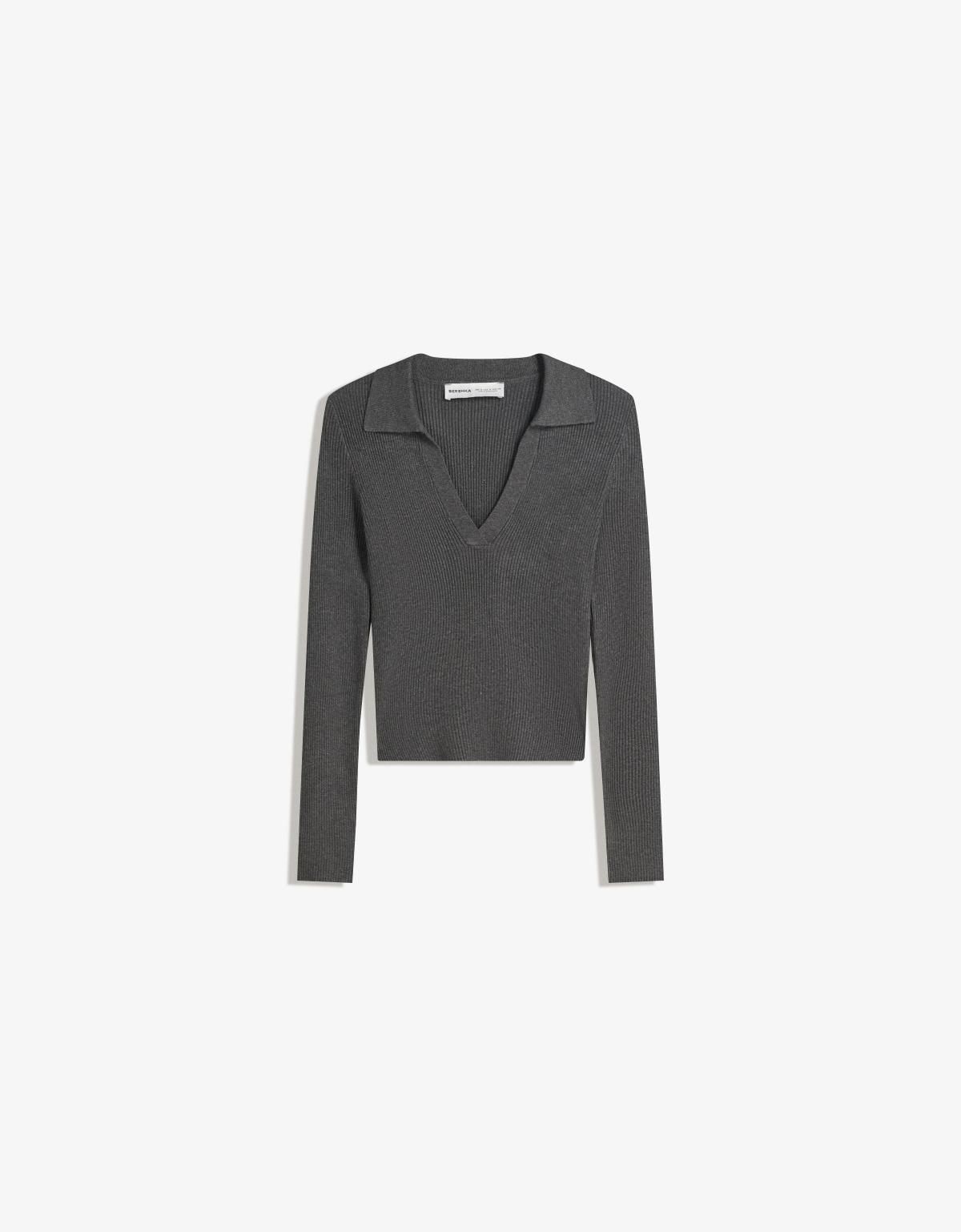버쉬카 폴로카라 긴팔 골지 니트 스웨터 7106/653 DARK GREY - 상품 이미지