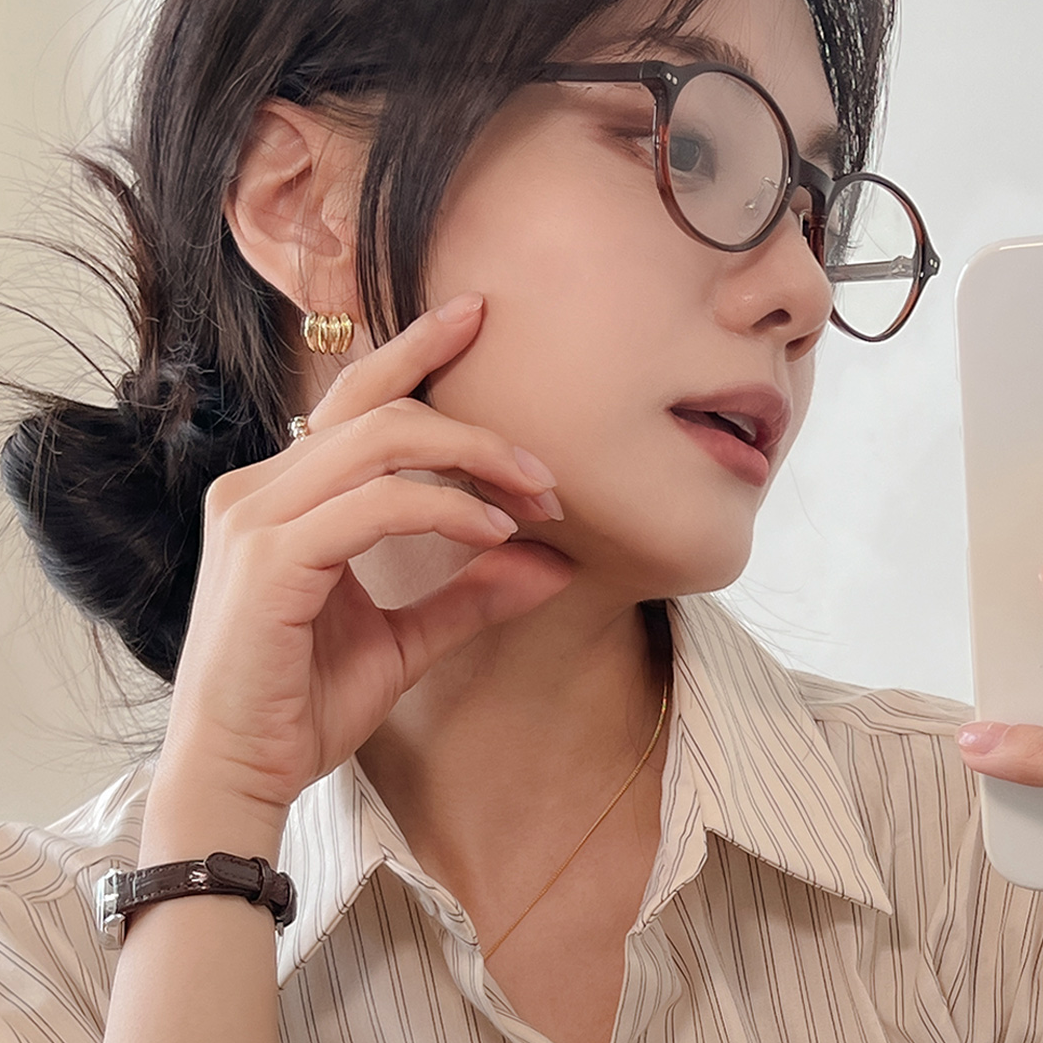 자외선차단 라운드 오벌 안경 패션안경 얇은 뿔테 - 상품 이미지