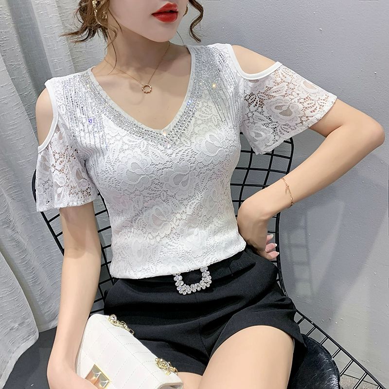 댄스복 상의 라인 브이넥 여름 사교 무대의상 시스루 에어로빅 댄스옷 티셔츠 방송댄스 블랙 S - 상세 이미지 4