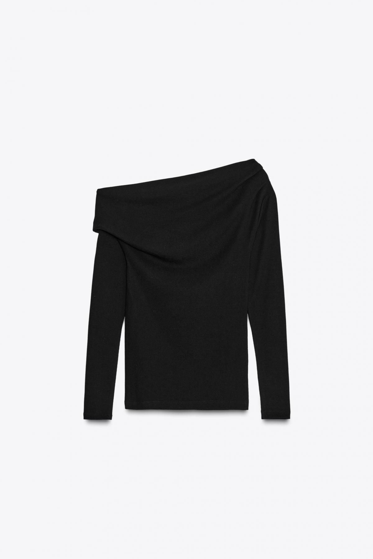 자라 모던 비대칭넥 슬림핏 롱슬리브 티셔츠 0264/822 BLACK - 상세 이미지 5